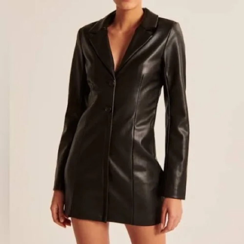 Abercrombie & Fitch Vegan Leather Blazer Dress - Dark Brown